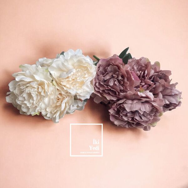 55 cm Yapay Şakayık Demeti, Krem & Lila Renk Buket, Dekoratif Yapay Çiçek Ev Ofis Aksesuarı