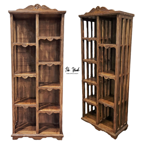 Jasmine Masif Ağaç Kitaplık Ahşap Kütüphane El Oyması Oymalı Raflı Dolap Wood Furniture Ev Ofis Büro Mobilyaları