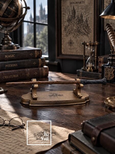 Harry Potter 33 cm Standlı Sihirli Asa Dekoratif Masa Üstü Objesi Hediyelik Aksesuar Fantastik Büyü