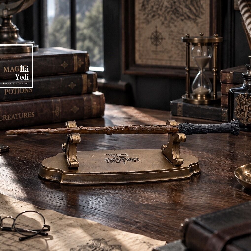 Harry Potter 33 cm Standlı Sihirli Asa Dekoratif Masa Üstü Objesi Hediyelik Aksesuar Fantastik Büyü