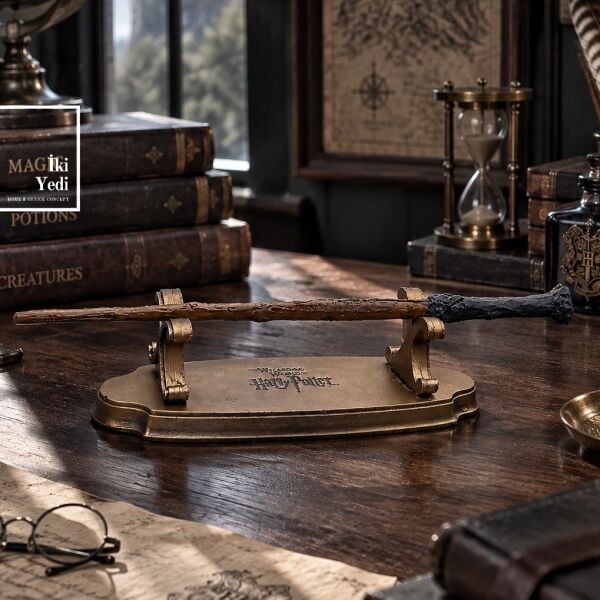 Harry Potter 33 cm Standlı Sihirli Asa Dekoratif Masa Üstü Objesi Hediyelik Aksesuar Fantastik Büyü