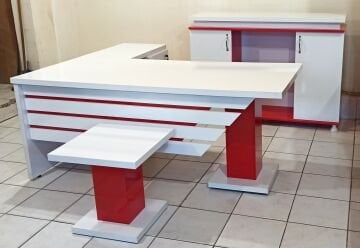 Hausser Kırmızı Beyaz Spor Yönetici Masası Takımı Ofis Mobilyası Büro Mobilyaları Modern