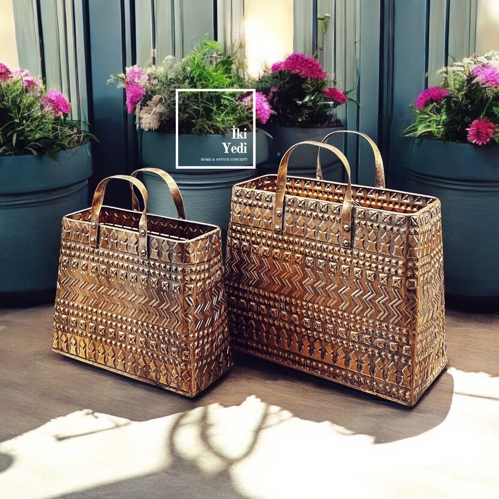 Jessica İşlemeli Metal Döküm Saksılık & Gazetelik, Şemsiyelik Çanta Obje, Dekoratif Aksesuar