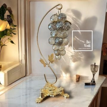 Nora 46 cm Kristal Cam Üzüm Salkımı Dekoratif Obje Lüks Ev Ofis Hediyesi Metal Süs Eşyası
