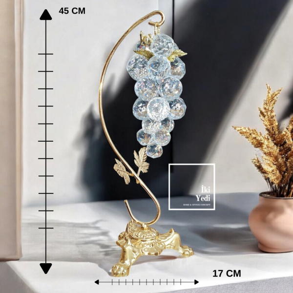 Nora 45 cm Kristal Cam Üzüm Salkımı Dekoratif Obje Lüks Ev Ofis Hediyesi Metal Süs Eşyası
