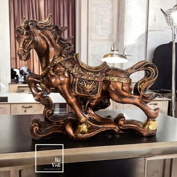 Humfrey 77-1 Antik Ahşap Görünümlü Dekoratif At Heykeli Figürü Objesi Ev Dekorasyonu Ofis Hediyesi