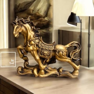 Humfrey 77-2 Altın Golden Dekoratif At Heykeli Figürü Obje Ev Dekorasyonu Ofis Hediyesi Büyük Biblo
