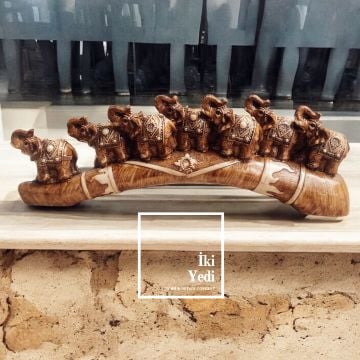 Joao 77-1 Dekoratif Sıralı 7'li Fil Biblosu Antik Tarz Ev ve Ofis Aksesuarı Bereket ve Şans Getiren Fil Heykeli
