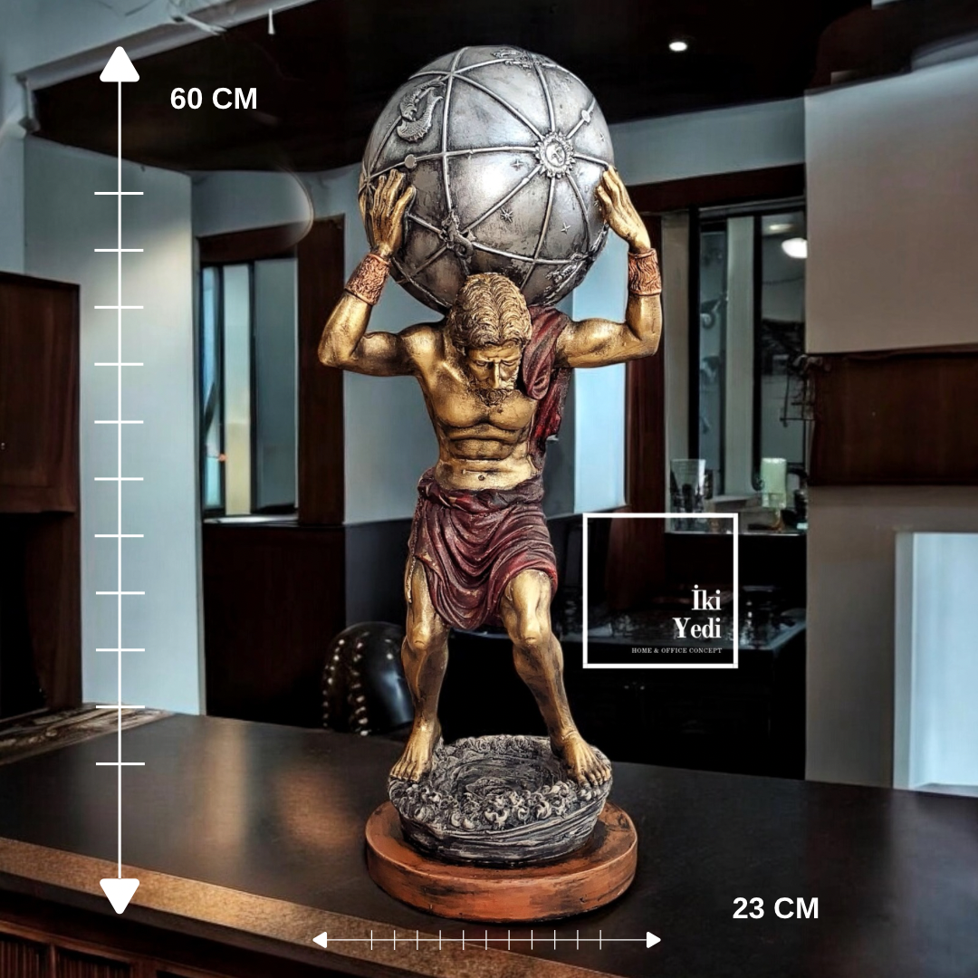 Atlas Dünyayı Taşıyan Adam 60 cm Büyük Heykel Dev Ebat Mitolojik Obje Ev Ofis Hediyesi Lüks Hediye