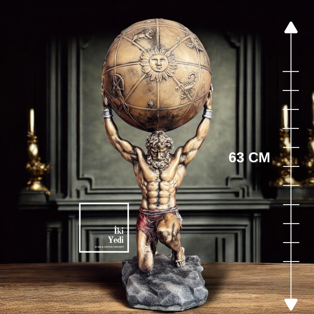 Atlas Dünyayı Taşıyan Adam 63 cm Büyük Heykel Dev Ebat Mitolojik Dekoratif Obje Ev Dekorasyonu Ofis Hediyesi Lüks Hediyelikler