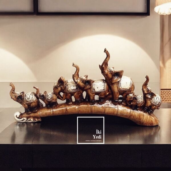 Joao 77-2 Dekoratif Sıralı 7'li Fil Biblosu Antik Tarz Ev ve Ofis Aksesuarı Bereket ve Şans Getiren