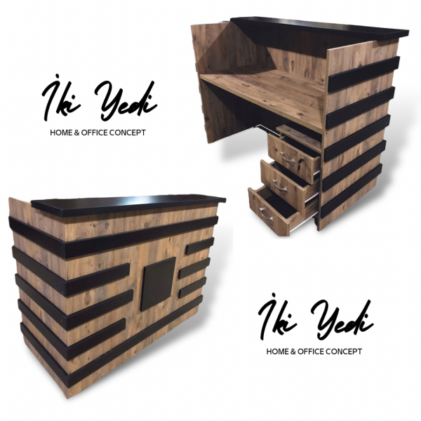 Elinor Karşılama Bankosu Para Kasası Atlantik Çam & Siyah Renk Resepsiyon Danışma Masası Ofis Büro Mobilyaları