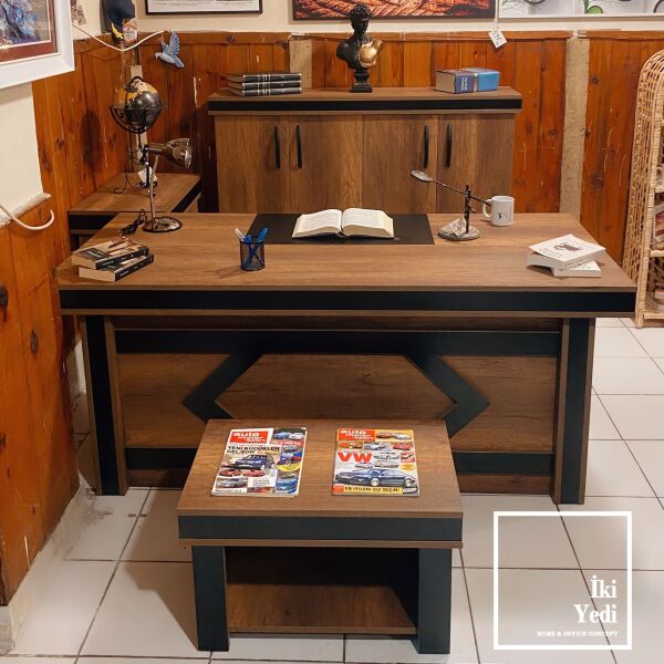 Sasseo Yönetici Çalışma Masası Takımı Ofis Mobilyası Makam Seti Büro Mobilyaları Patron Odası