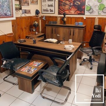 Sasseo Yönetici Çalışma Masası Takımı Ofis Mobilyası Makam Seti Büro Mobilyaları Patron Odası