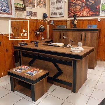 Sasseo Büro Mobilyası Ofis Mobilyaları Makam Odası Takımı Yönetici Çalışma Masası Seti Patron Grubu