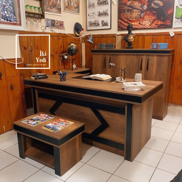 Sasseo Büro Mobilyası Ofis Mobilyaları Makam Odası Takımı Yönetici Çalışma Masası Seti Patron Grubu
