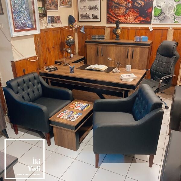 Sasseo Büro Mobilyası Ofis Mobilyaları Makam Odası Takımı Yönetici Çalışma Masası Seti Patron Grubu