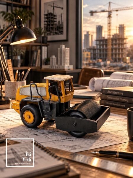 Fauborg | Metal Eskitme Yol Silindiri Maket Mimar Mühendis İnşaat Obje İş Makinesi Ofis Aksesuar