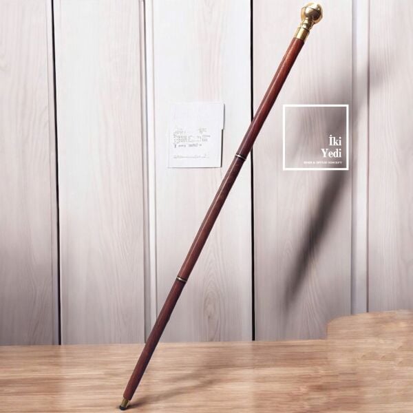 Oedipus Pusulalı Pirinç Topuzlu Masif Ahşap Baston 94 cm Portatif Geleneksel Antika Tasarımlar