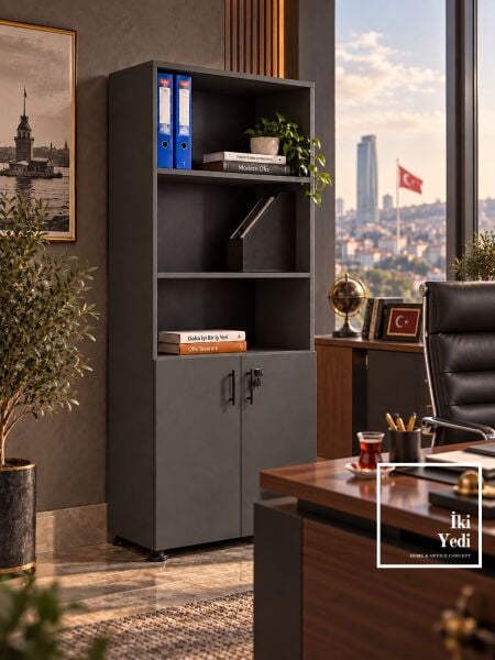 Rideau Antrasit Gri Kilitli Kapaklı Dosya Dolabı Klasörlük Kitaplık Ofis Arşiv Dolabı Evrak Dolap