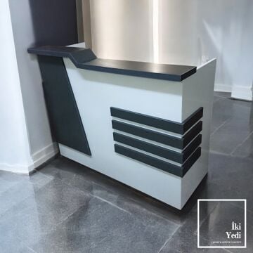 Prefet Beyaz Antrasit Gri Karşılama Bankosu Resepsiyon Masası Kasa Masası Desk 140 cm