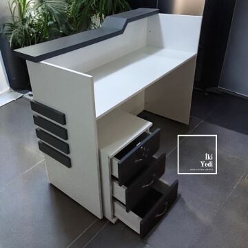 Prefet Beyaz Antrasit Gri Karşılama Bankosu Resepsiyon Masası Kasa Masası Desk 140 cm