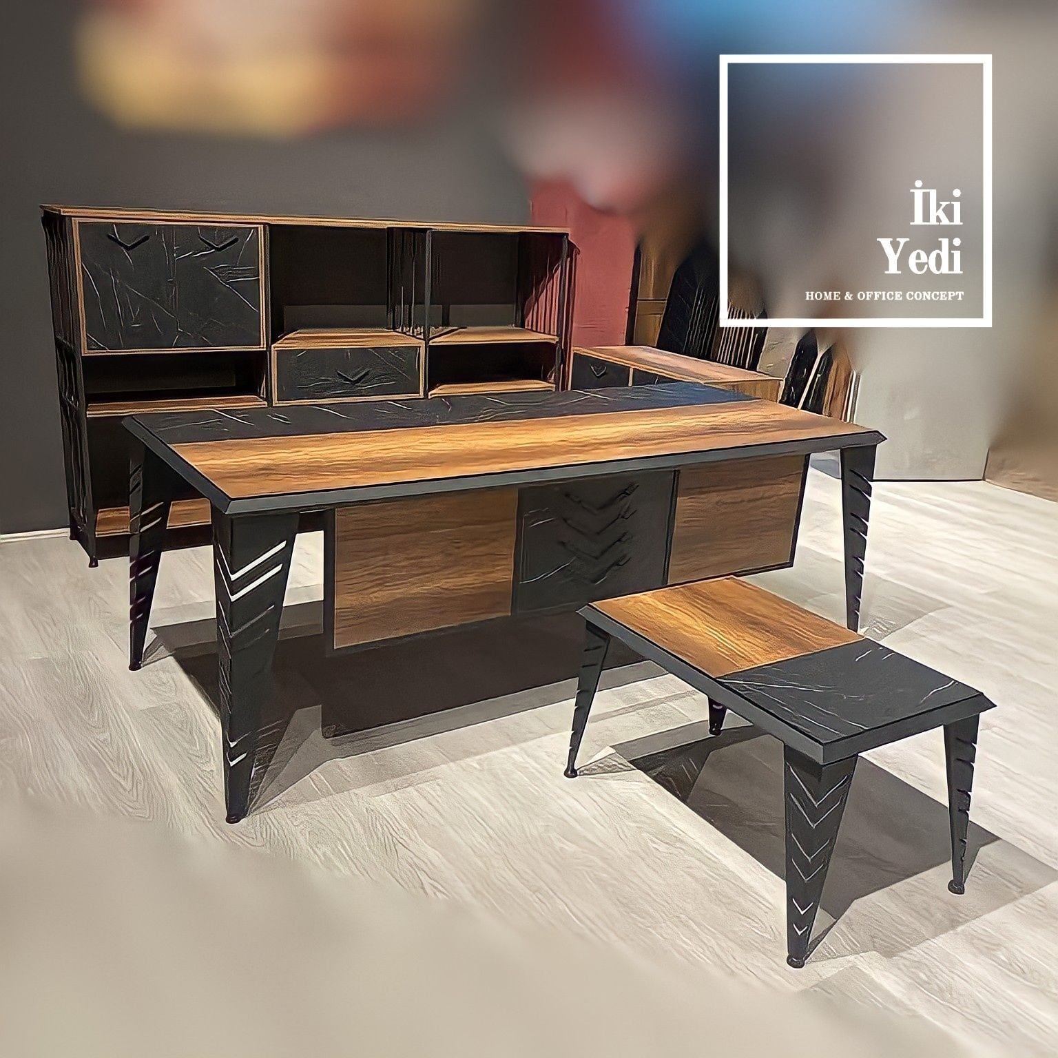 Cappola CNC Lazer Kesim Demir Metal Ayaklı Ofis Masası Takımı Büro Makam Odası Mobilyası Set Mobilyalar Yönetici Modern