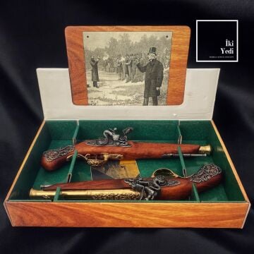 William 2’li Ahşap Kutulu Düello Tabancası Maketi, Dekoratif Tarihi Silah Seti Hediyelik Obje Lüks