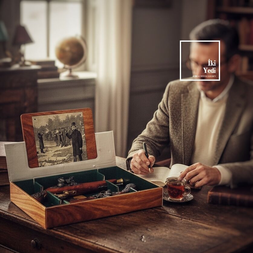 William 2’li Ahşap Kutulu Düello Tabancası Maketi, Dekoratif Tarihi Silah Seti Hediyelik Obje Lüks