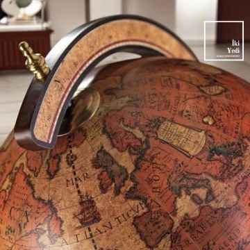 Jacques Antika Tasarım Dünya Bar Küresi, Kahverengi Şaraplık, Lüks İçki Servis Sunum Arabası