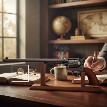 Charles 1873 Uzun Namlu Revolver Tabanca Maketi Dekoratif Altıpatlar Silah Objesi Ahşap Standlı VIP