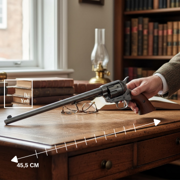 Charles 1873 Uzun Namlu Revolver Tabanca Maketi Dekoratif Altıpatlar Silah Objesi Ahşap Standlı VIP
