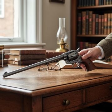 Charles 1873 Uzun Namlu Revolver Tabanca Maketi Dekoratif Altıpatlar Silah Objesi Ahşap Standlı VIP