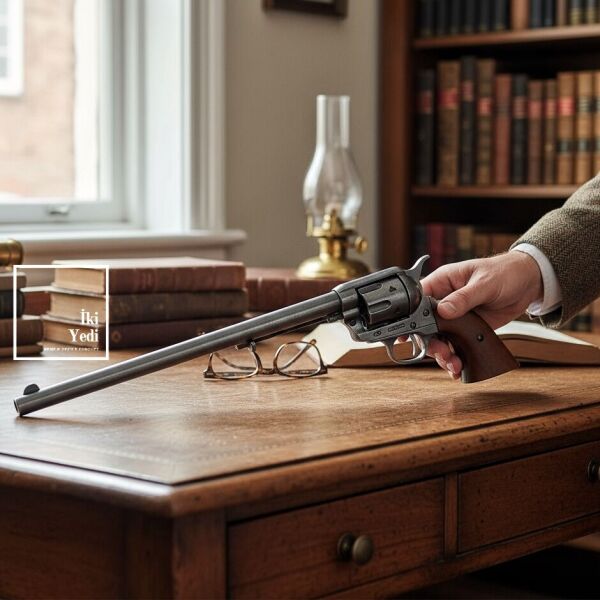Charles 1873 Uzun Namlu Revolver Tabanca Maketi Dekoratif Altıpatlar Silah Objesi Ahşap Standlı VIP