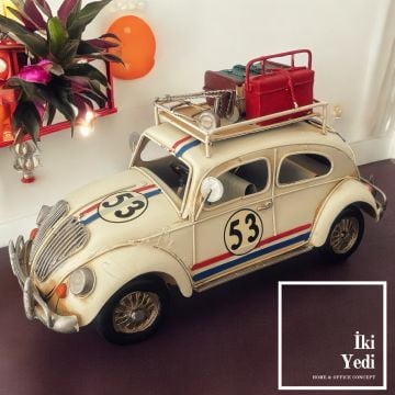 Vosvos 53 Retro Araba Maketi 38 cm, Bavullu Metal Nostaljik Obje, Vintage Ev Ofis Hediyesi