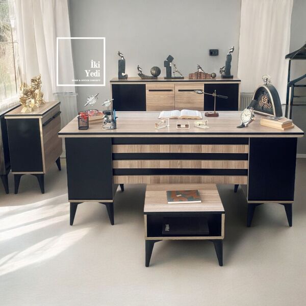 Nebraska 180 cm Ofis Mobilya Takımı Makam Odası Büro Mobilyaları Yönetici Çalışma Masası Seti 8 Parça