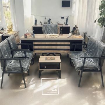 Nebraska 180 cm Ofis Mobilya Takımı Makam Odası Büro Mobilyaları Yönetici Çalışma Masası Seti 8 Parça