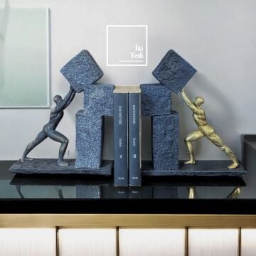 Johann İnsan Figürlü Kitap Tutucu Set – Modern Dekoratif Kitap Destekleri Ofis Ev Kitaplık Aksesuarı