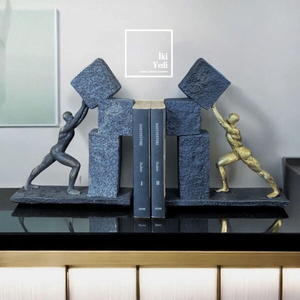 Johann İnsan Figürlü Kitap Tutucu Set – Modern Dekoratif Kitap Destekleri Ofis Ev Kitaplık Aksesuarı