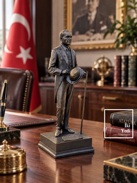 Bastonlu Atatürk Biblosu Masa Üstü Heykel Aksesuar Dekoratif Obje Ofis Hediyesi Mustafa Kemal Dekor
