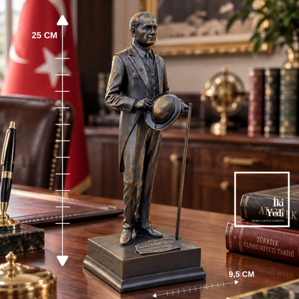 Bastonlu Atatürk Biblosu Masa Üstü Heykel Aksesuar Dekoratif Obje Ofis Hediyesi Mustafa Kemal Dekor
