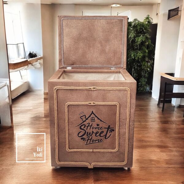 Home Sweet Home Kapaklı Açılır Sandıklı Puf Tabure Fonksiyonel ve Şık Saklama Alanı Antre Mobilya