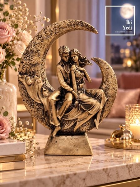 Aşk Geceyi Kucaklayınca Ay Sevgili Aşıklar Dekoru Sevgiliye Hediyelik Dekoratif Obje Heykel Biblo