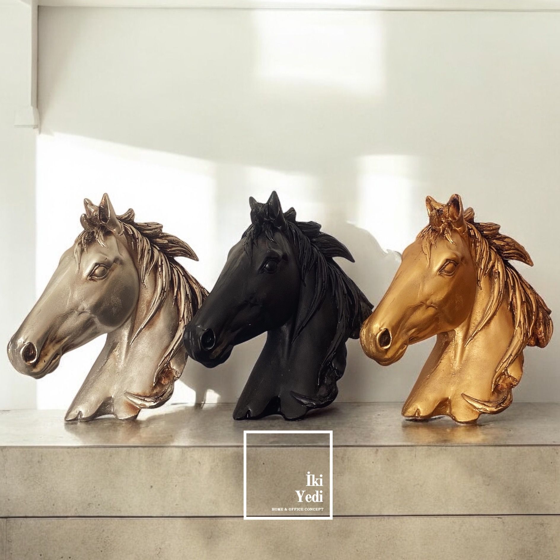 Biafra At Kafası Biblo At Figür Dekoratif Obje Gold Gri Siyah Ev Ofis Büro Hediyesi Anlamlı Hediyelik Eşyalar