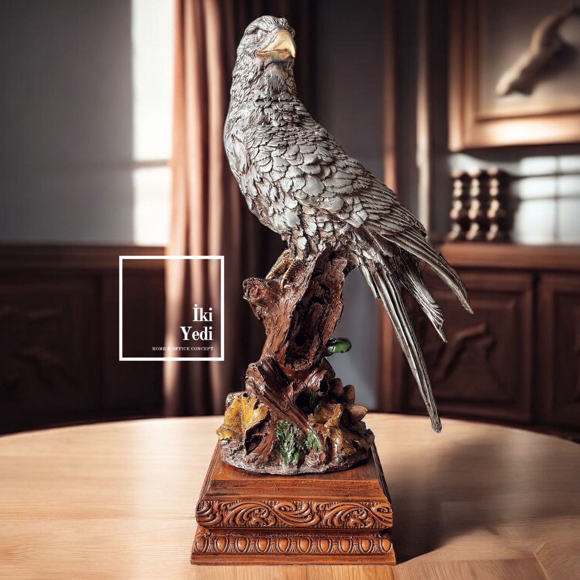 Jonathan 43 cm Büyük Kartal Heykeli Gümüş Şahin Ev Ofis Büro Dekorasyon Ürünleri Hediyelik Eşyalar