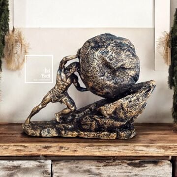 Sisifos Heykeli Mitolojik Figür Biblo Dekoratif Masa Üstü Obje Bronz Renk Heykel Ev Ofis Aksesuarı