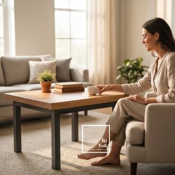 Lissom Masif Kayın Ağacı Sehpa Metal Ayaklı Orta Sehpa Ahşap Sehpa Modelleri Ev Dekorasyonu Ofis