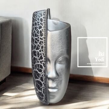 Greyro 60 cm İnsan Yüzü Figürlü Dekoratif Vazo Modern Yüz Heykeli Gri Vazo Saksı Ofis ve Salon Dekoru İlginç Dekoratif Objeler Sanatsal Ev Aksesuarı