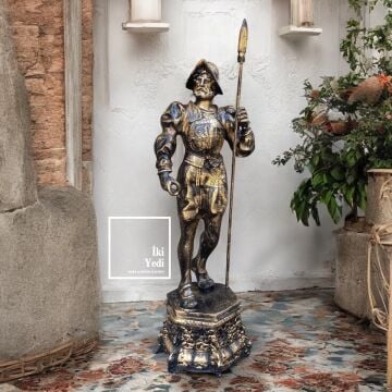 Centruan 102 cm Şövalye Roma Askeri Heykeli Mızraklı Büyük Boy Savaşçı Figürü Antik Stil Lüks Dekor