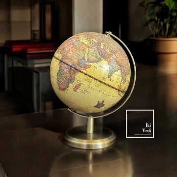 Vimino Vintage Dünya Küresi, Metal Ayaklı Küre Modeli, Dekoratif Retro Masa Aksesuarı, Antika Haritalı Küre Ofis Hediyesi